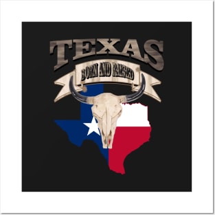 1980s Western Bull Skull Born and Raised Lone Star Texan Texas Posters and Art